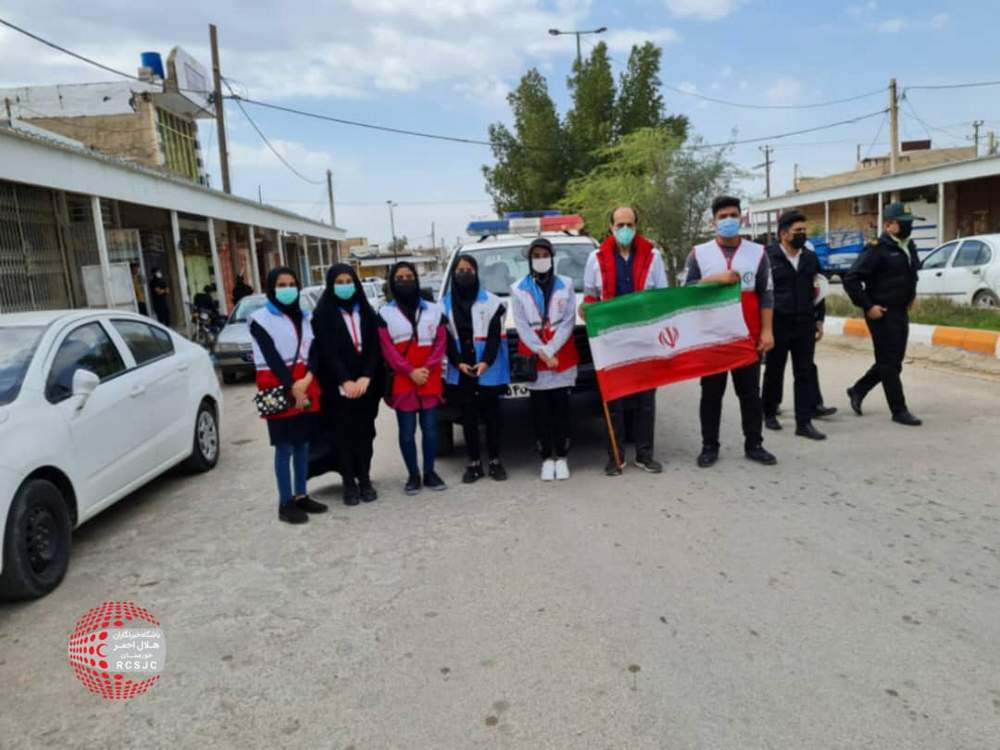 برپایی ایستگاه سلامت هلال احمر شهرستان آغاجاری در راهپیمایی ۲۲ بهمن