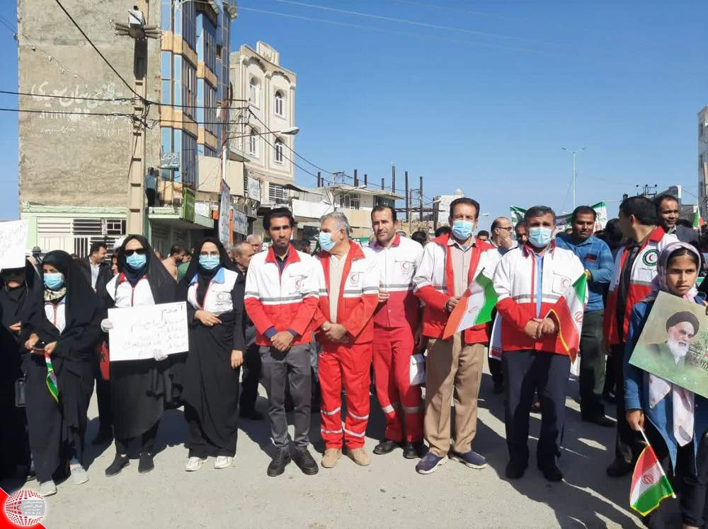 حضور اعضای جمعیت هلال احمر شهرستان باغملک در راهپیمایی روز ۱۳ آبان ۱۴۰۱